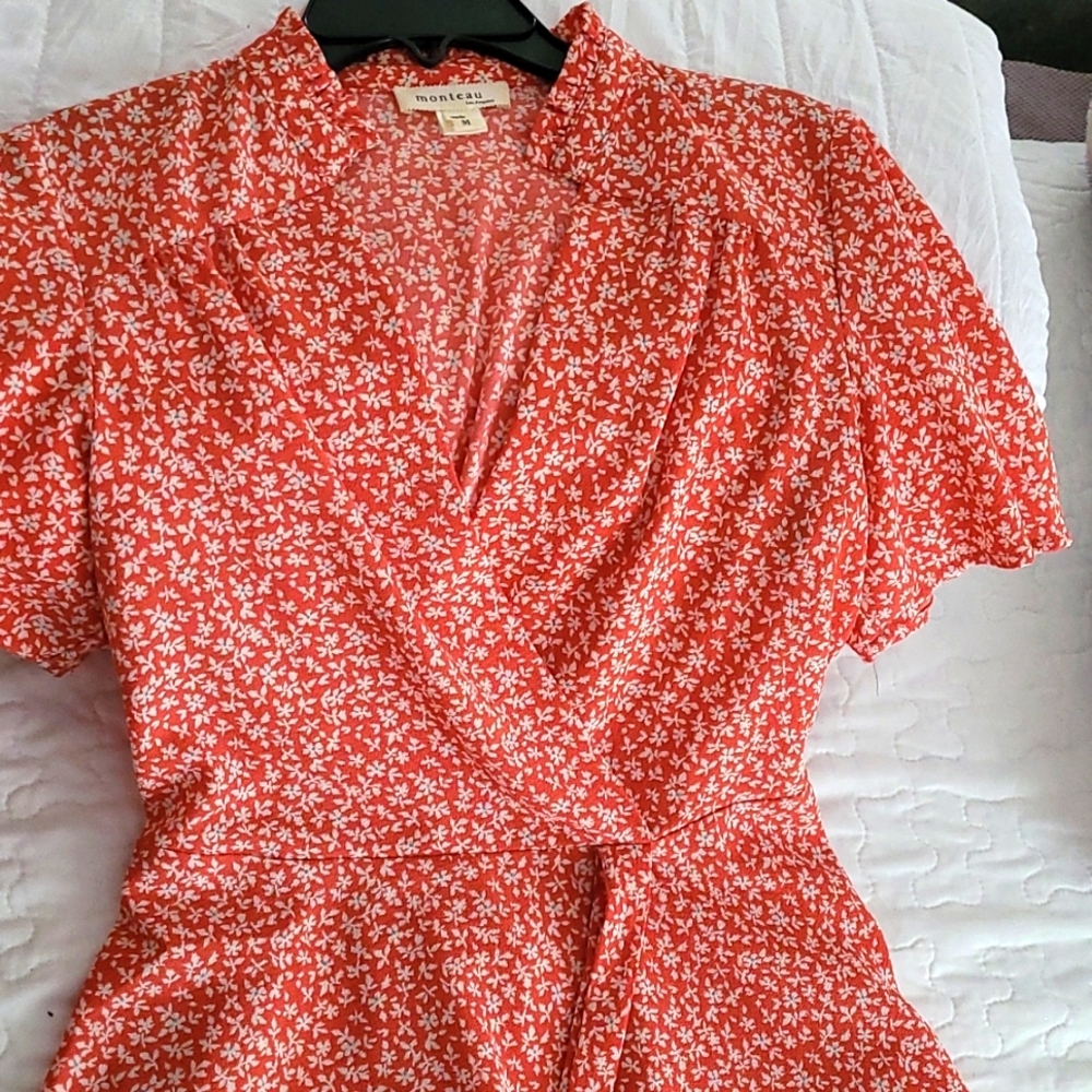 Monteau orange floral flutter sleeve